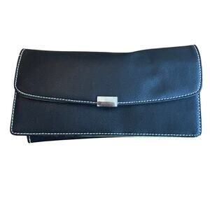 Leather Womans Black Wallet & Checkbook Cover Green Interior & Card Holder NEW
